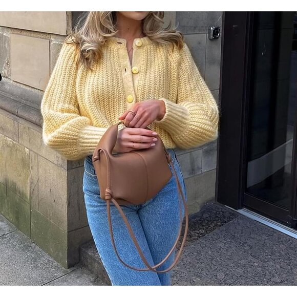 Women's Long Sleeve Button Chunky Soft Knit Open Front Outwear Knitwear Coat - Picture 4 of 6